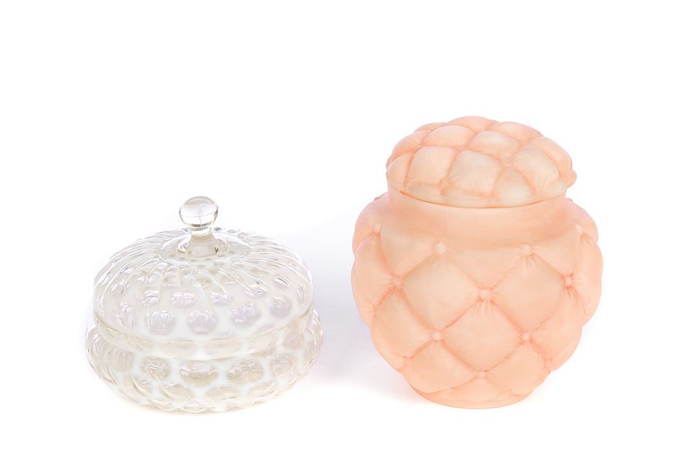 Appraisal: Art Glass Jars by Fenton and Phoenix Consolidated Opalescent by