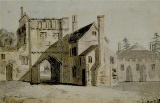 Appraisal: British school th century THE ENTRANCE TO THE CASTLEwatercolor framed