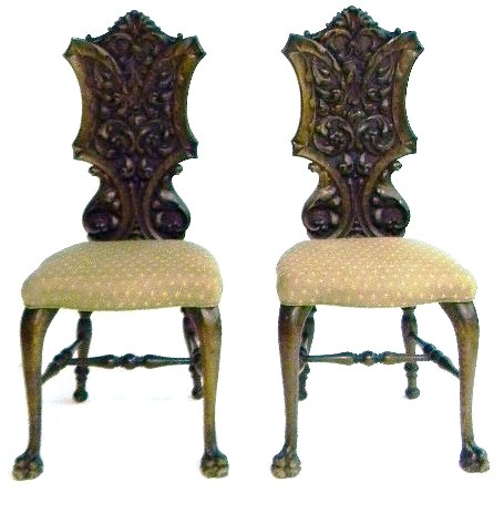 Appraisal: Pair of th C carved oak slipper chairs each with