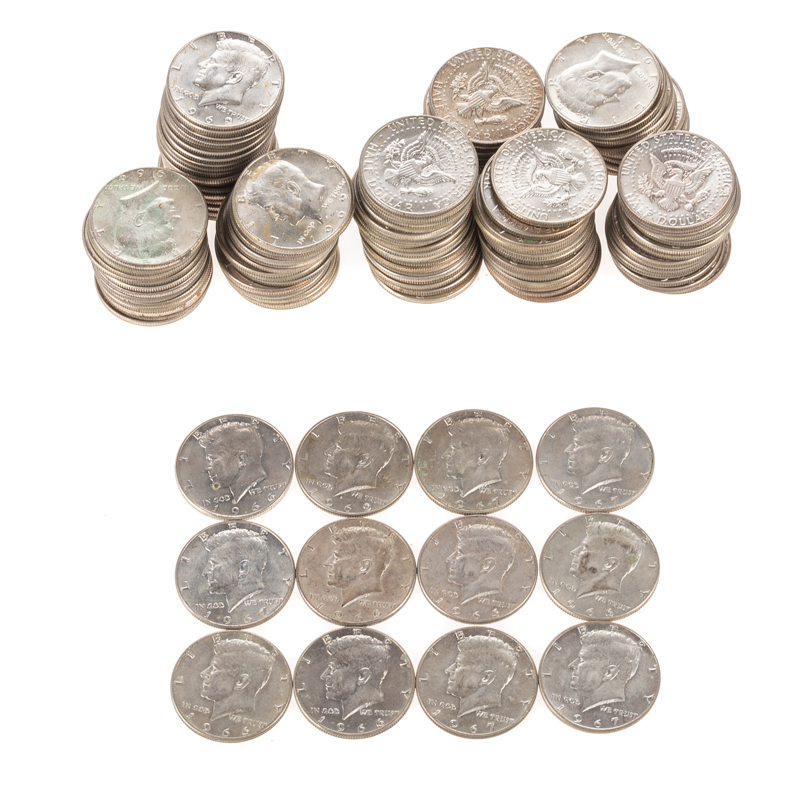 Appraisal: ROLLS SILVER JFK HALVES Many BUs in the bag as