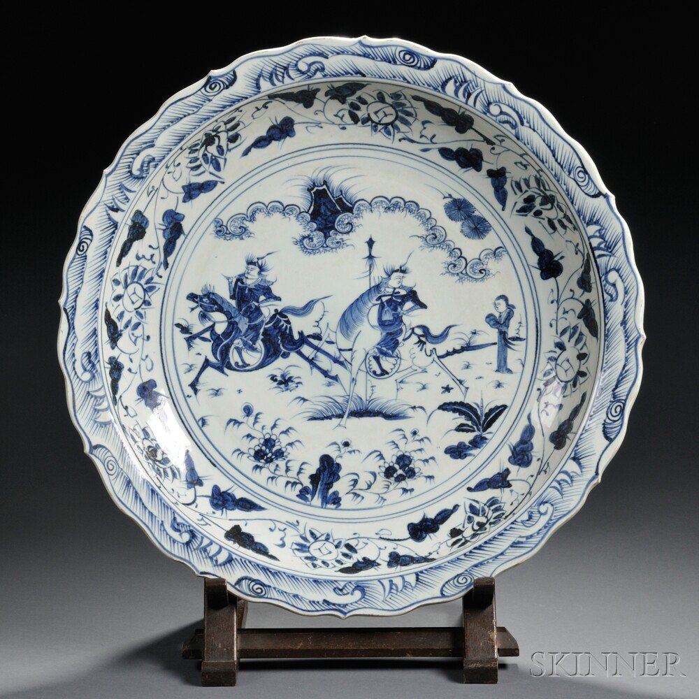 Appraisal: Large Blue and White Charger China Yuan dynasty style decorated