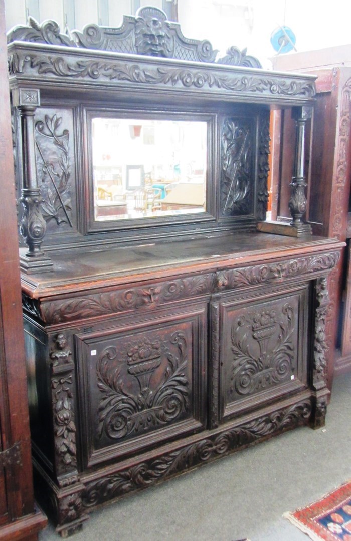 Appraisal: A Victorian oak mirror back sideboard with pair of drawers