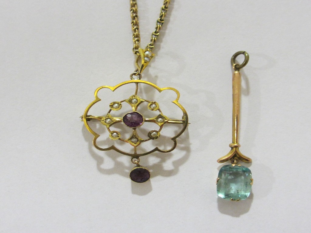 Appraisal: Lot comprising two ct gold Edwardian pendants one with blue