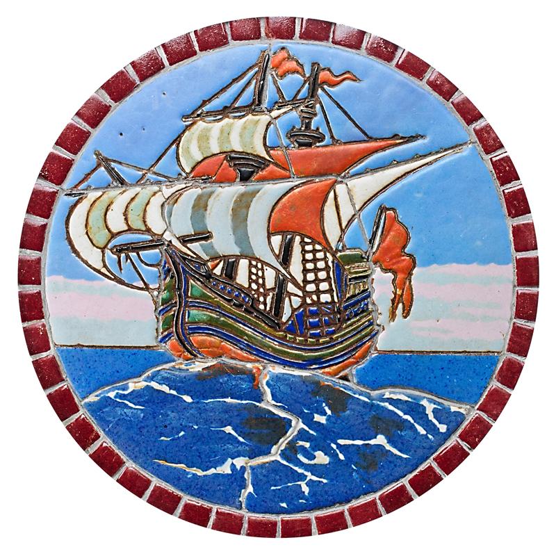 Appraisal: MUELLER MOSAIC CO Rare large ship tile Condition Report Short