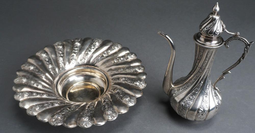 Appraisal: EASTERN MEDITERRANEAN -SILVER TRAY WITH TESTED LOW-PURITY SILVER DEMITASSE POT