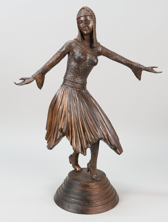 Appraisal: Art Deco dancer painted metal sculpture In the style of