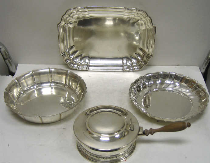 Appraisal: FOUR STERLING SILVER SERVING PIECES Two bowls shaped rectangular tray