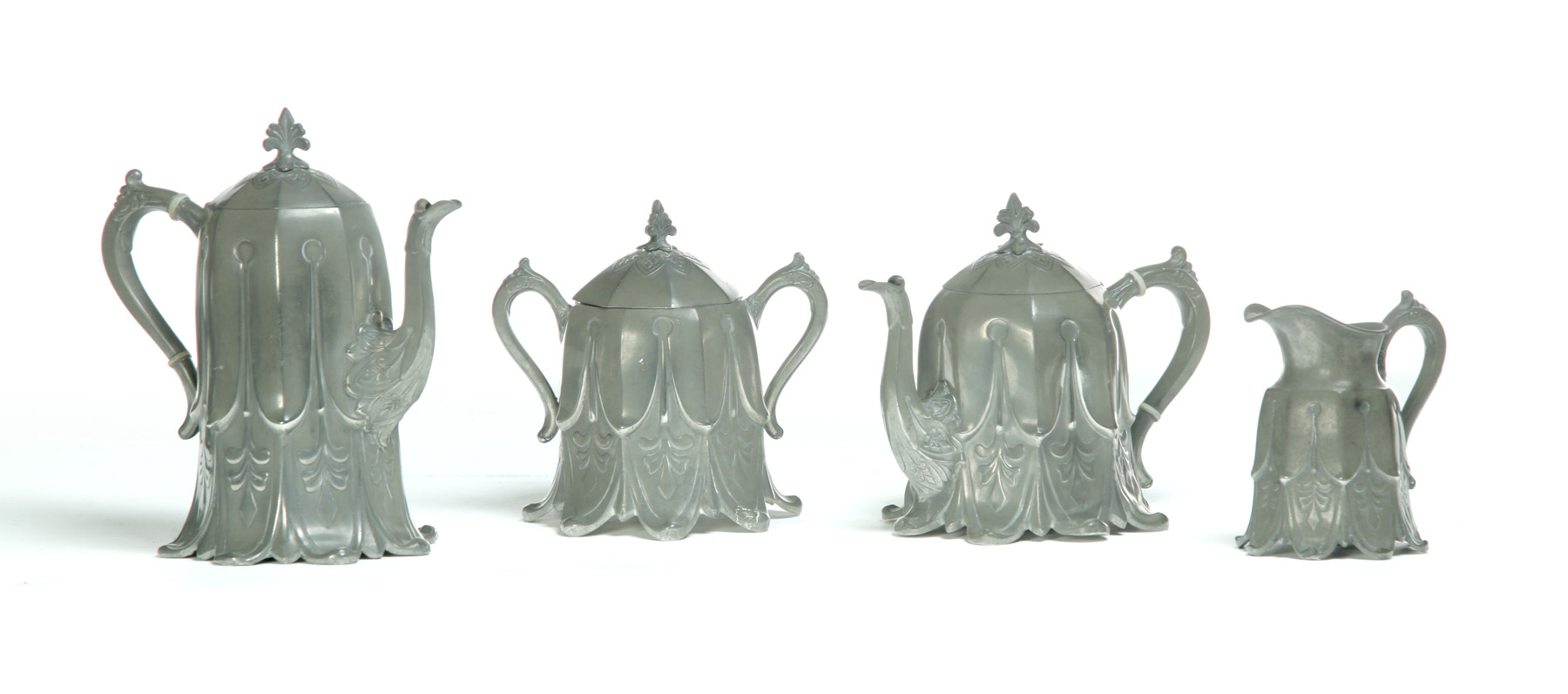 Appraisal: FOUR PIECE DIXON PEWTER TEASET England mid th century Nicely