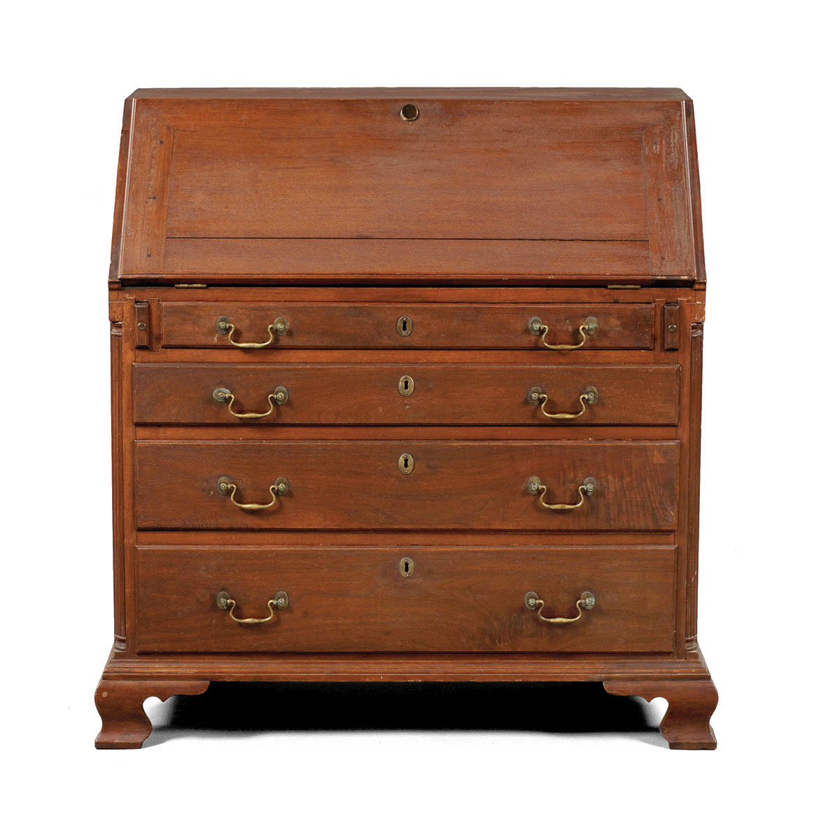 Appraisal: PENNSYLVANIA CHIPPENDALE CARVED WALNUT SLANT LID DESK The rectangular dovetailed