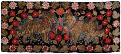 Appraisal: North Carolina hooked rug with dogs two shaggy dogs wearing