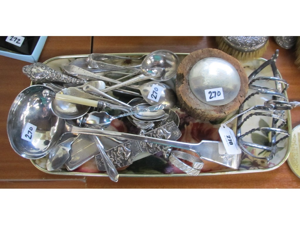 Appraisal: A tray lot of silver EP - toastrack soup ladle