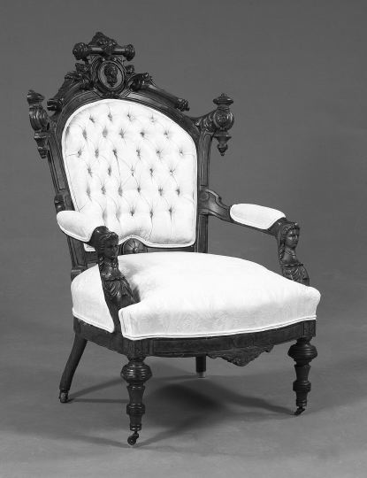 Appraisal: American Renaissance Revival Walnut and Burl Walnut Parlor Armchair attributed