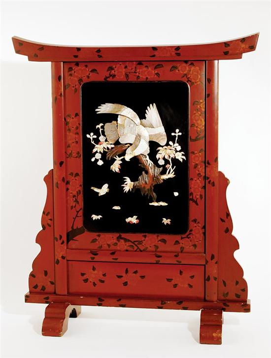 Appraisal: Unusual Japanese lacquered diminutive screen late th century pagoda form