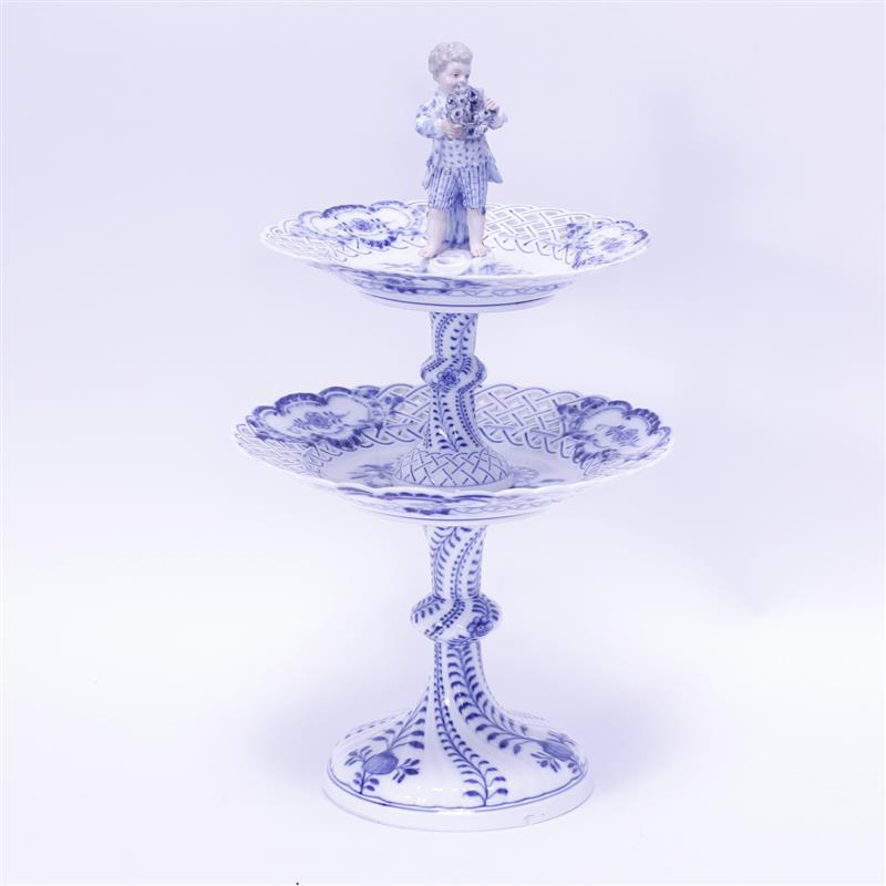 Appraisal: Meissen Porcelain Blue Onion Two-Tiered Pierced Compote Dessert Stand with