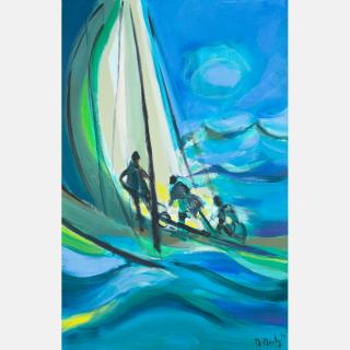 Appraisal: Marcel Mouly - Trois Yachtmen Grosse Mer Gentilly Oil on