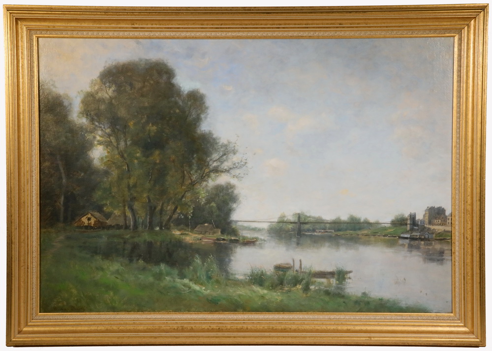 Appraisal: RICHARD PAULI NY - River Scene with Early Suspension Bridge