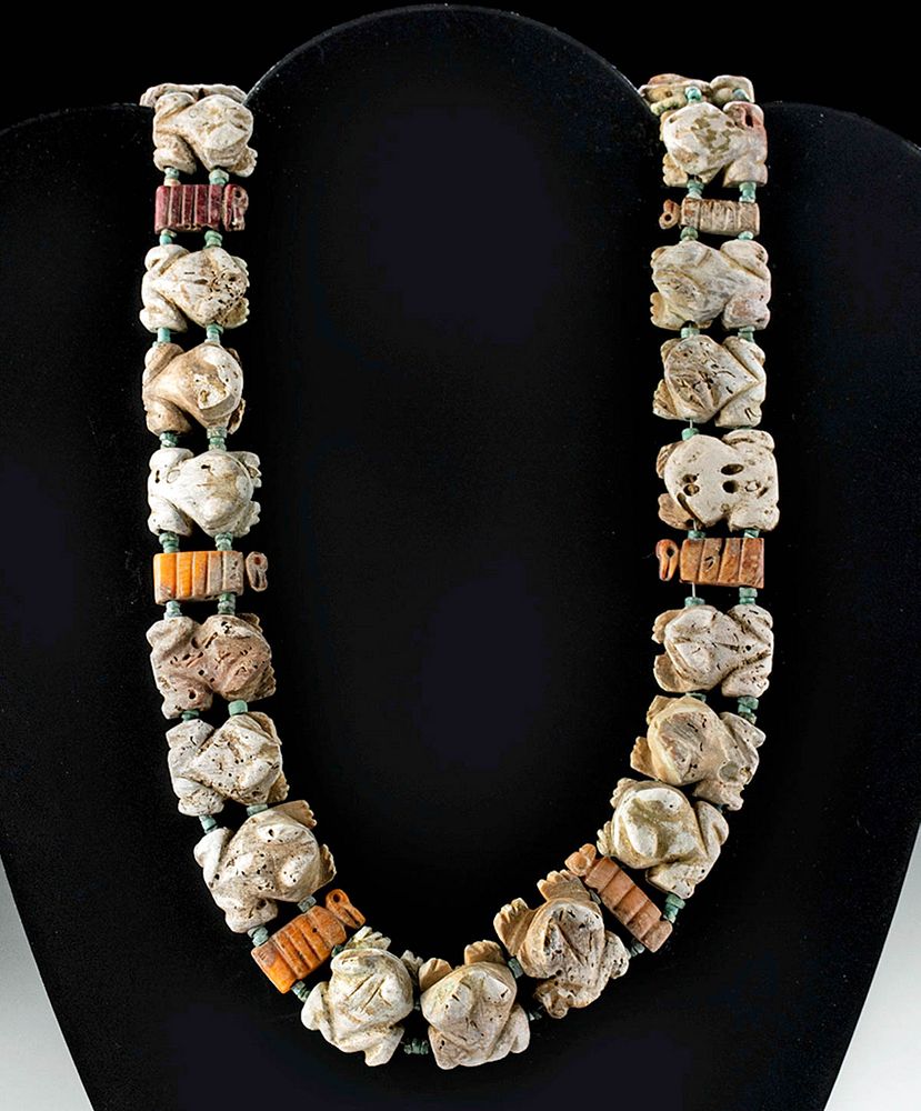 Appraisal: Moche Stone Shell Necklace w Frogs Birds Originally Listed At