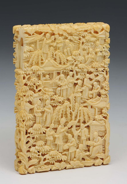 Appraisal: A Chinese carved ivory visiting card case th CenturyCanton carved