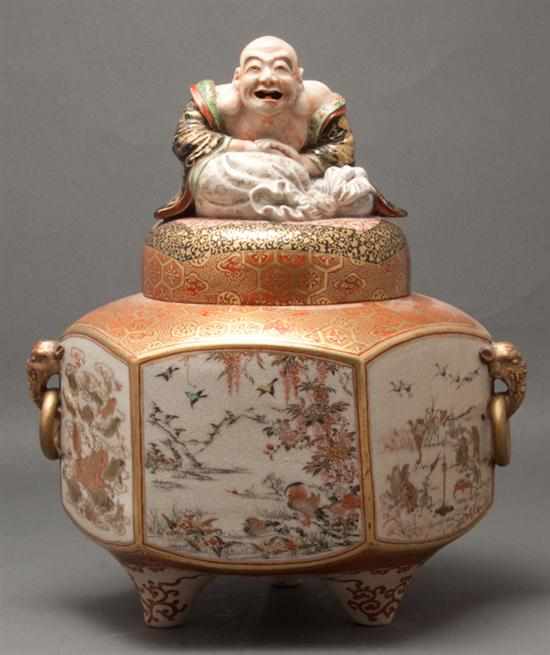 Appraisal: Japanese Satsuma earthenware censer second half- th century hexagonal form