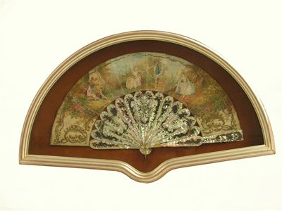 Appraisal: A French fan c with mother of pearl sticks pierced