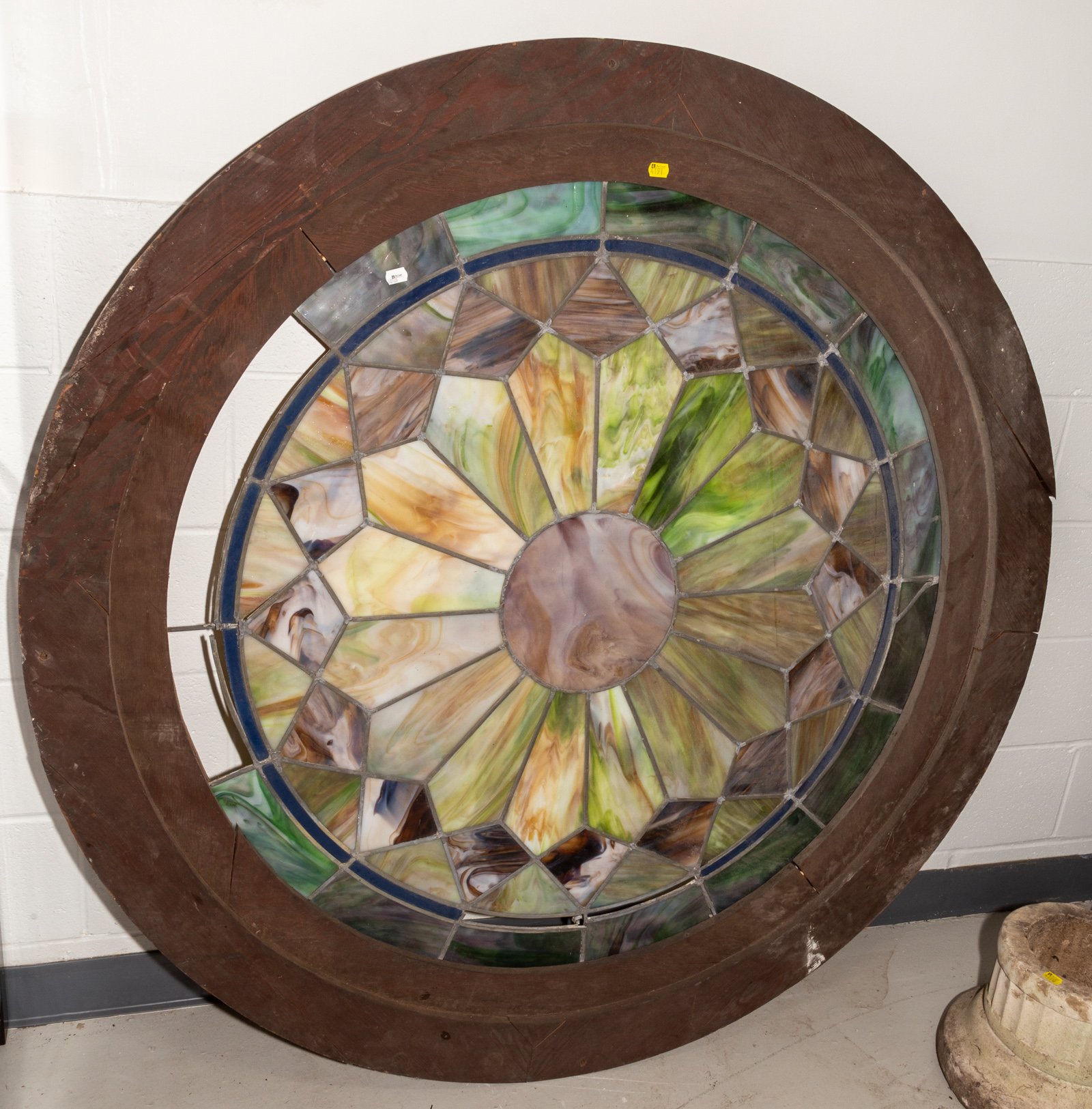 Appraisal: ROUND LEADED SLAG GLASS WINDOW Early th century with original