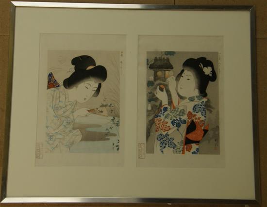 Appraisal: Pair of twentieth century Japanese prints of geishas signed mounted