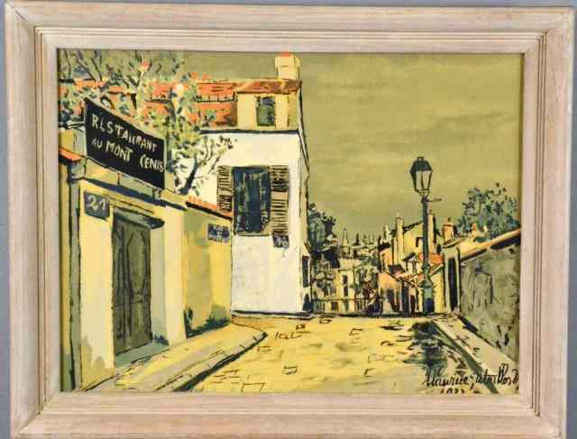 Appraisal: UTRILLO COLORED LITHOGRAPHFrench street scene signed in plate LR Maurice