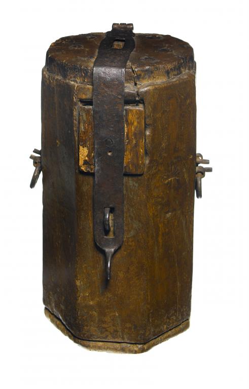 Appraisal: AN ENGLISH OAK OFFERTORY BOX of octagonal form with iron