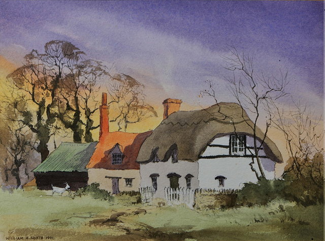 Appraisal: WILLIAM H NORTH TH CENTURY Countryside with thatched cottage signed