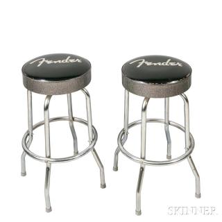 Appraisal: Pair of Fender Barstools chrome-plated steel frame swivel seat ht