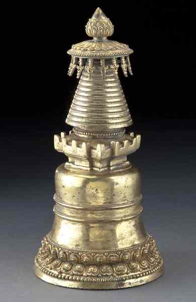 Appraisal: Chinese-Tibetan Qing gilt bronze pagoda ''H Circa - th -