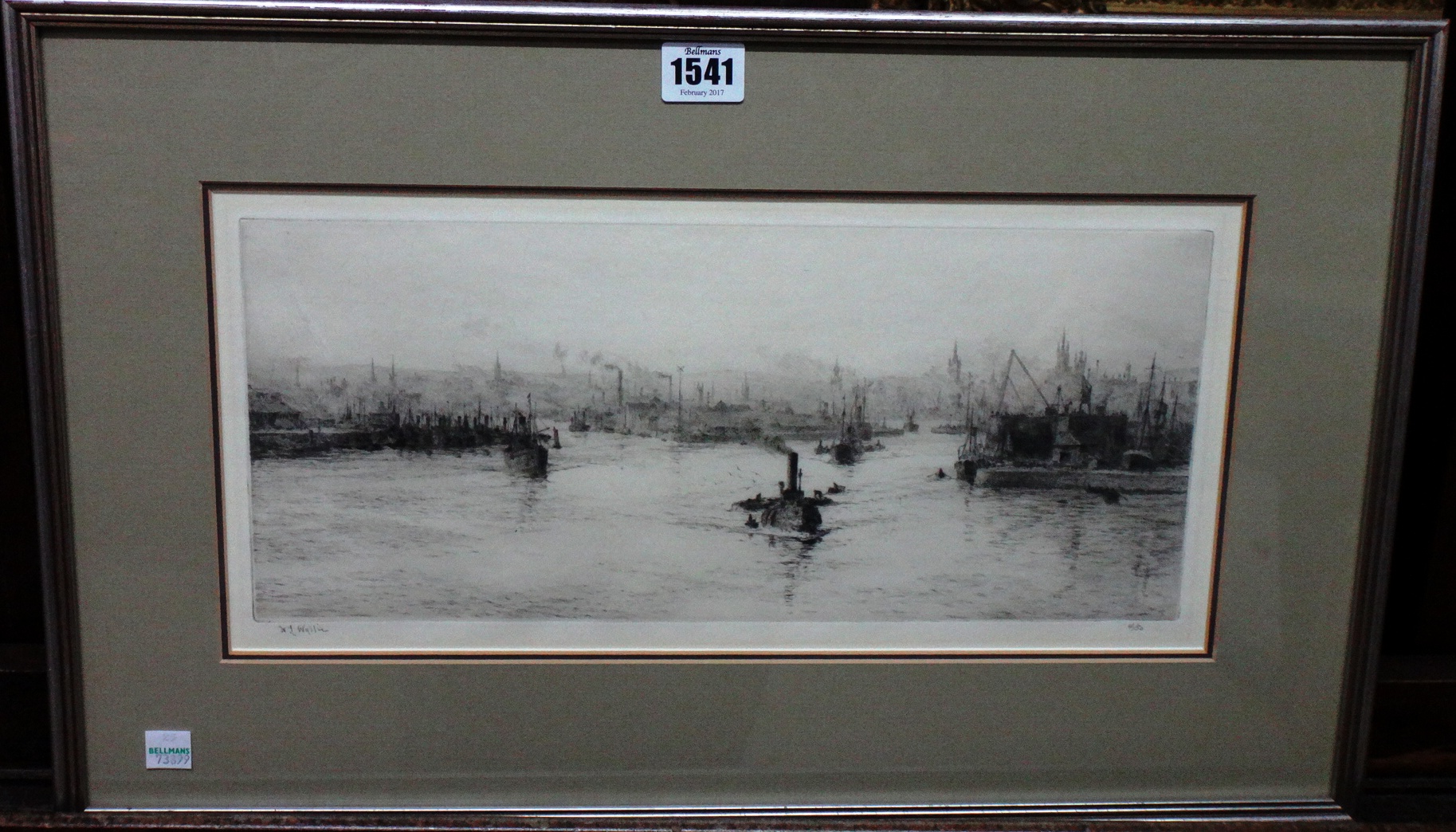 Appraisal: William Lionel Wyllie - Steamboats in an estuary etching with