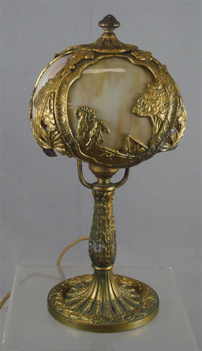 Appraisal: panel caramel slag glass boudoir lamp signed Sale m Brothers