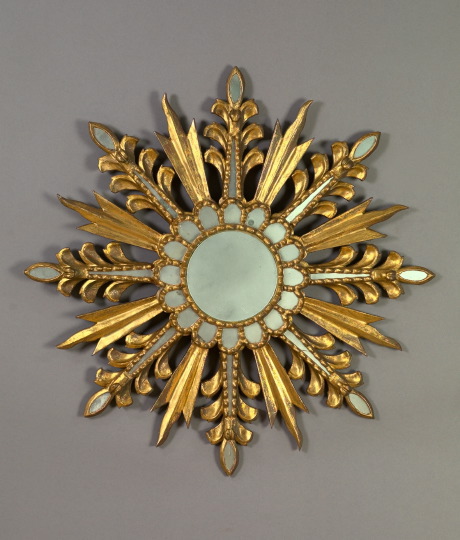 Appraisal: Southern Italian Carved and Mirrored Glass-Set Giltwood Sunburst Looking Glass