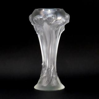 Appraisal: Lalique Clear Crystal Pompons Vase in Fitted Box Lalique Clear