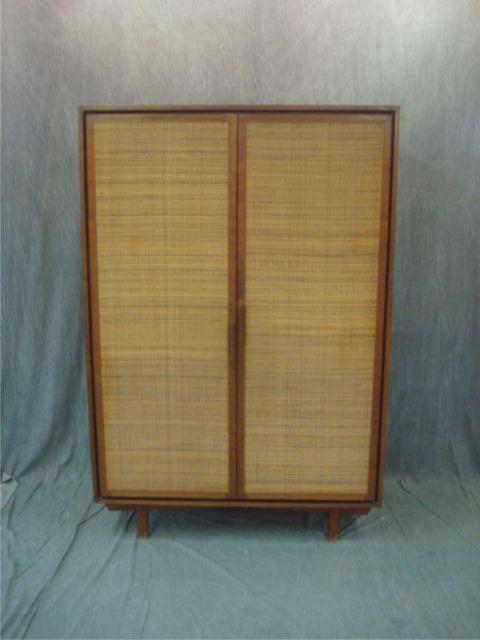 Appraisal: Large Midcentury Cane Front Door Armoire From a Stamford CT