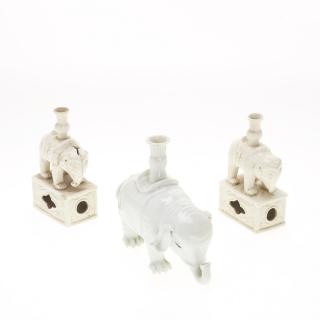 Appraisal: Chinese blanc de chine elephant joss holders Chinese blanc de