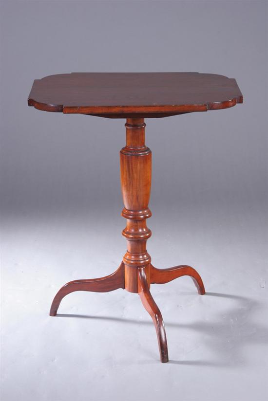 Appraisal: VICTORIAN TILT-TOP CANDLESTAND th century mixed wood Notched-corner rectangular top