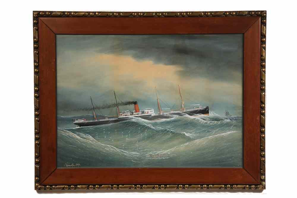 Appraisal: GOUACHE - S S 'Cambrian' in Rough Seas signed 'C