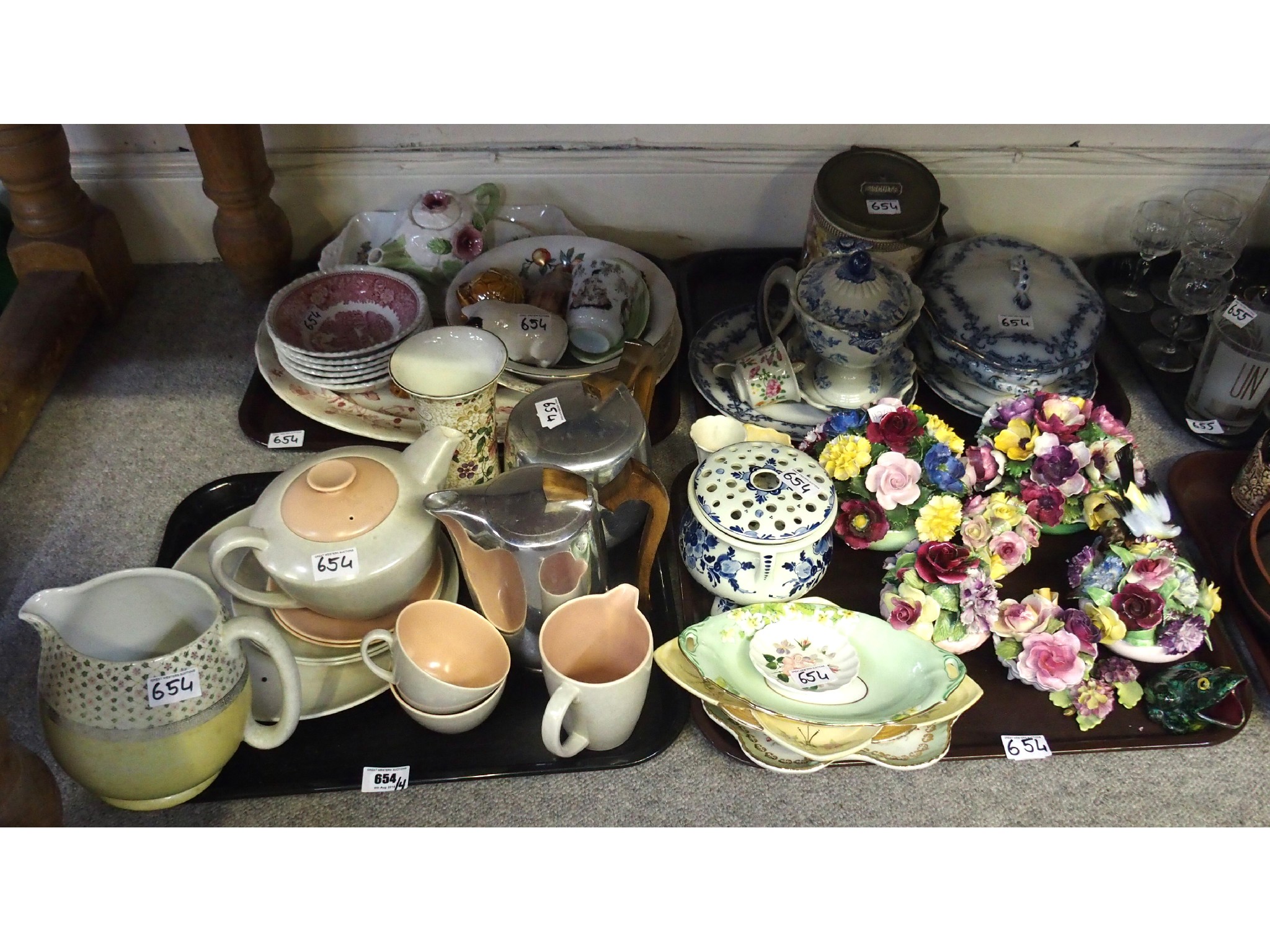 Appraisal: Four trays comprising various porcelain and ceramics including Poole Pottery