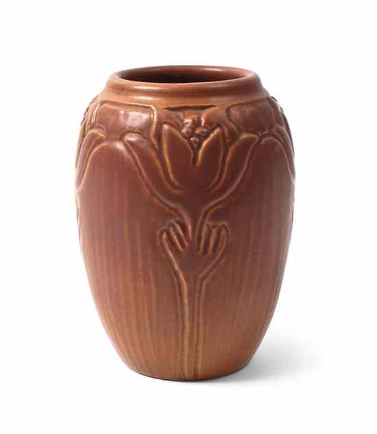 Appraisal: An American Arts and Crafts Vase with carved tulip design