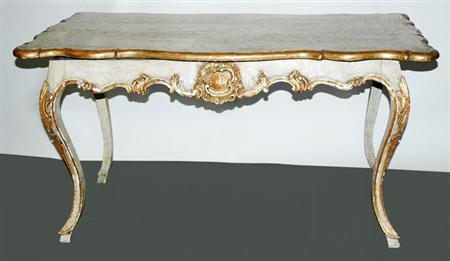 Appraisal: Continental Rococo Painted and Gilt Side Table Estimate -