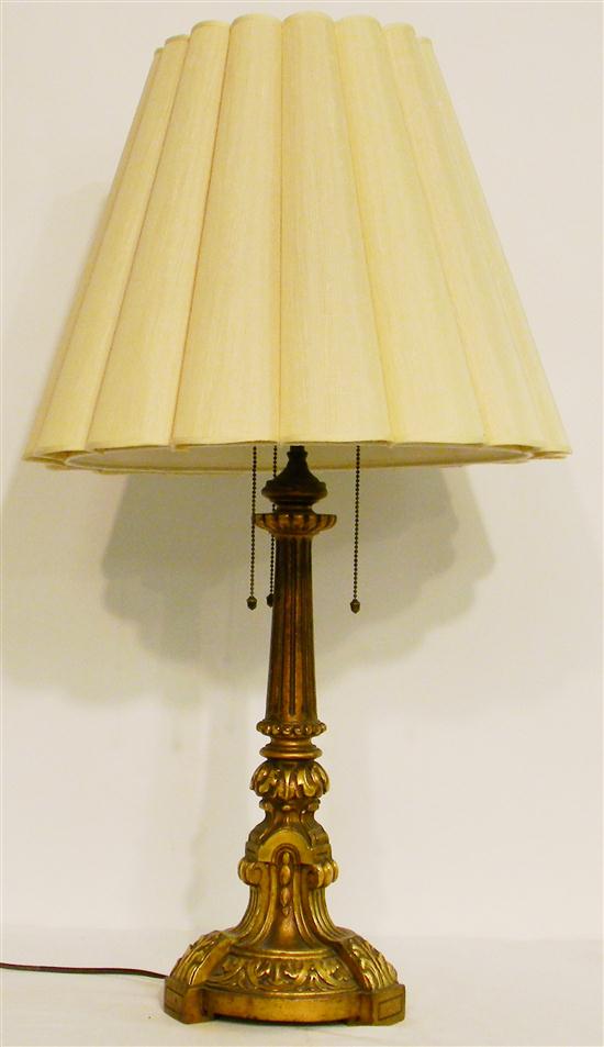 Appraisal: Wood and gesso gilt table lamp columnar form '' h