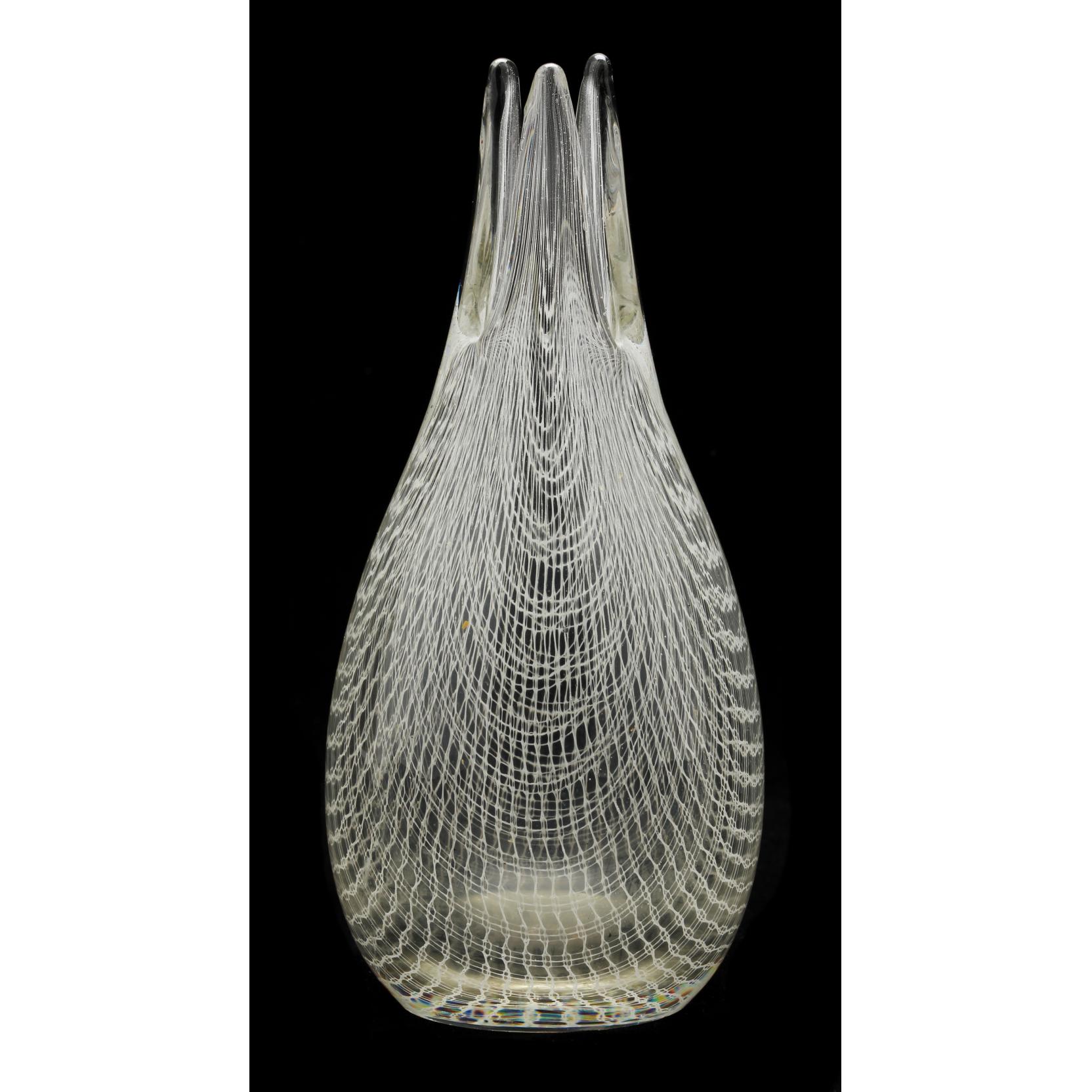 Appraisal: att Archimede Seguso Lattimo Vase circa clear glass with cased