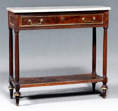 Appraisal: French directoire mahogany server with probably original white marble top