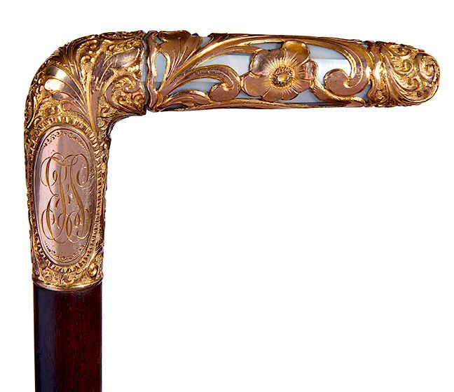 Appraisal: Gold and Mother of Pearl Dress Cane Ca - gold-filled