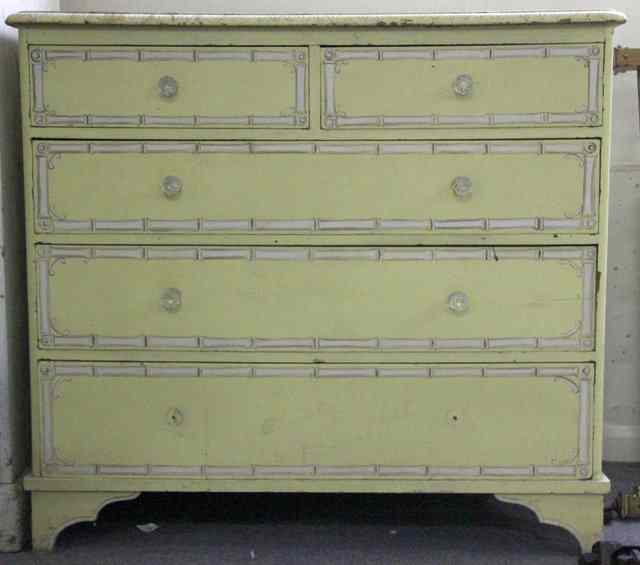 Appraisal: A white and yellow painted pine chest of three long