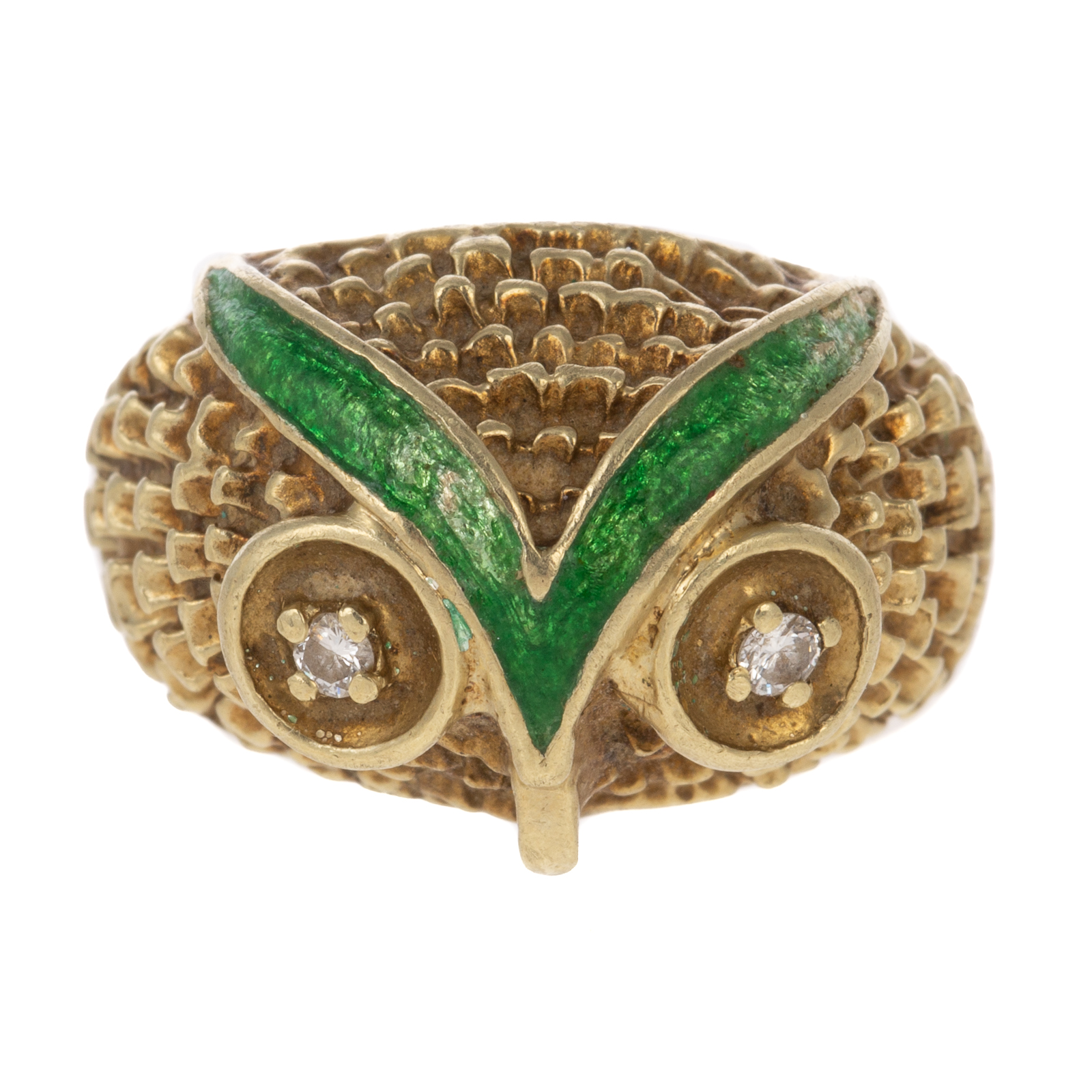 Appraisal: A WHIMSICAL ENAMEL DIAMOND OWL RING IN K K yellow