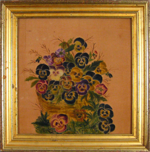 Appraisal: American oil on velvet theorem of a basket of flowers