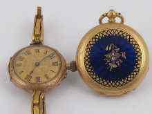 Appraisal: An ct gold and enamel full hunter fob watch the